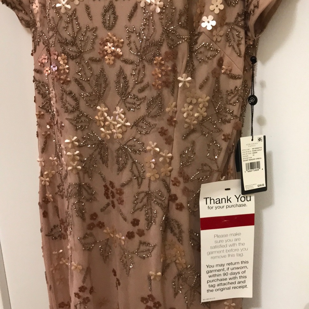 Adrianna Papell Beaded Rose Gold Dress - Size 16 - Picture 5 of 6